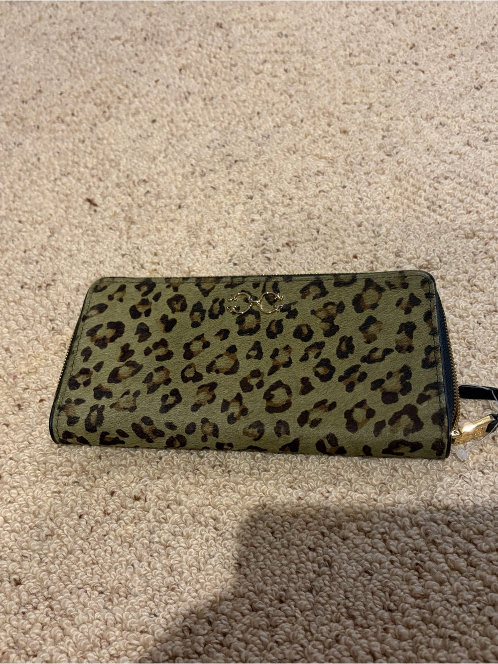 C. Wonder Calf Hair Olive and Black Leopard Zip-Around Wallet - Picture 1 of 5